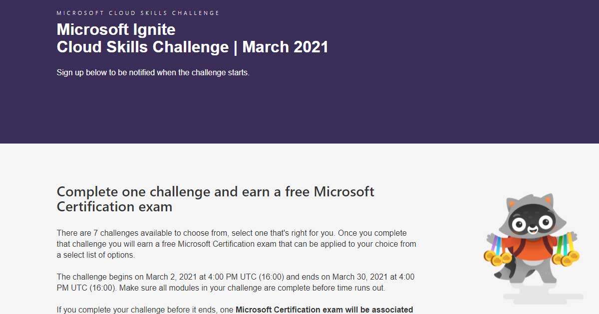 Microsoft Ignite - March 2021. Cloud Skills Challenge